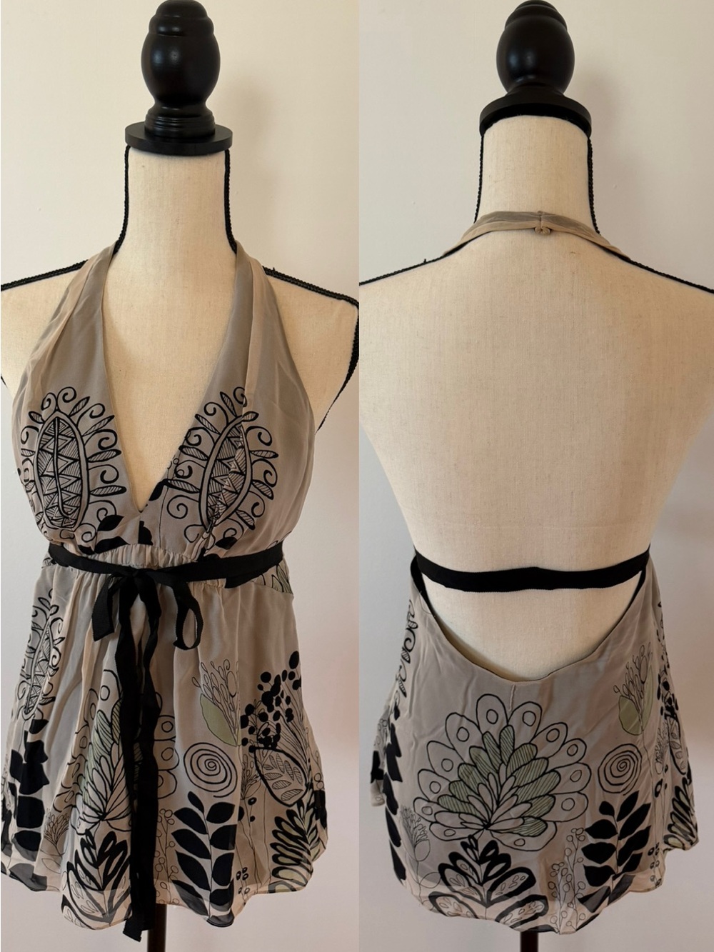 Halter Floral Print Women's Dress in Taupe